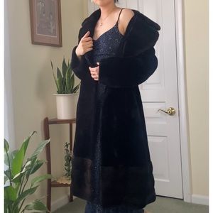 Vintage black and brown long faux fur coat